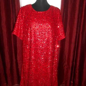 SHEIN CURVE RED SHORT SLEEVE SEQUINS DRESS SZ 1X